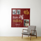 21歳の誕生日を迎える金ゴールドの葉3枚の写真の背景 タペストリー (インサイチュ)