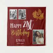 21歳の誕生日を迎える金ゴールドの葉3枚の写真の背景 タペストリー (正面)