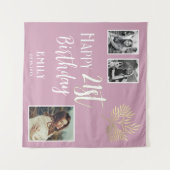 21歳の誕生日を迎える金ゴールドの葉3枚の写真の背景 タペストリー (正面(横))