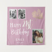 21歳の誕生日を迎える金ゴールドの葉3枚の写真の背景 タペストリー (正面)