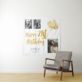 21歳の誕生日を迎える金ゴールドの葉3枚の写真の背景 タペストリー (インサイチュ)