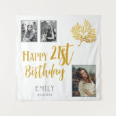 21歳の誕生日を迎える金ゴールドの葉3枚の写真の背景 タペストリー (正面)