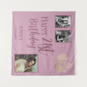 21歳の誕生日を迎える金ゴールドの葉3枚の写真の背景 タペストリー (正面(横))