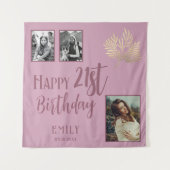 21歳の誕生日を迎える金ゴールドの葉3枚の写真の背景 タペストリー (正面)