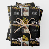 21歳の誕生日を迎える黒い金ゴールドの葉写真 ラッピングペーパーシート (インサイチュ)