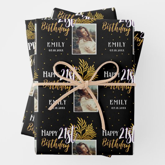21歳の誕生日を迎える黒い金ゴールドの葉写真 ラッピングペーパーシート (インサイチュ)