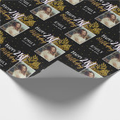 21歳の誕生日を迎える黒い金ゴールドの葉写真 ラッピングペーパー (角)