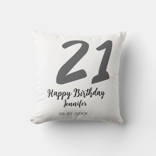 21歳の誕生日を追加する名前date year black テンプレートgo クッション (正面)