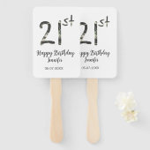 21歳の誕生日を追加する名前date year black テンプレートgo ハンドファン (正面&裏面)