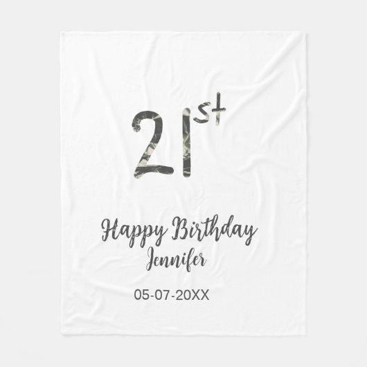 21歳の誕生日を追加する名前date year black テンプレートgo フリースブランケット (正面)