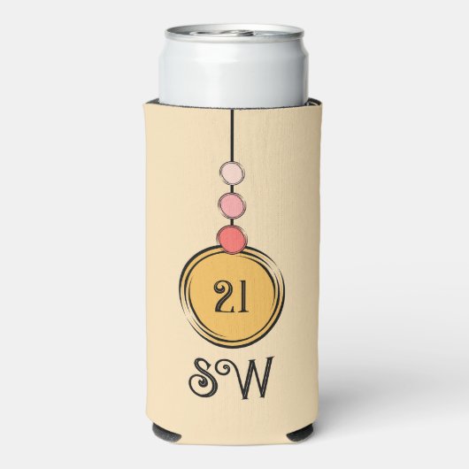 21歳の誕生日を追加イニシャル任意の年齢のオレンジ色のサンゴ スリム缶クーラー (Seltzer裏面)