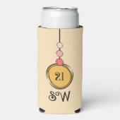 21歳の誕生日を追加イニシャル任意の年齢のオレンジ色のサンゴ スリム缶クーラー (Seltzer正面)