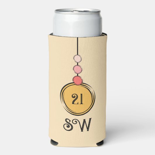 21歳の誕生日を追加イニシャル任意の年齢のオレンジ色のサンゴ スリム缶クーラー (Seltzer正面)