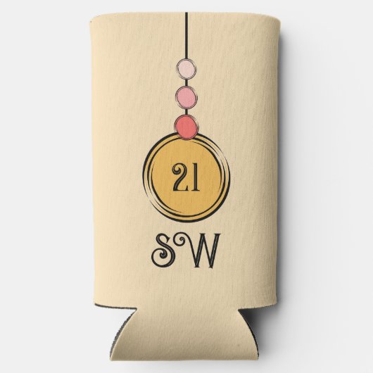 21歳の誕生日を追加イニシャル任意の年齢のオレンジ色のサンゴ スリム缶クーラー (裏面)