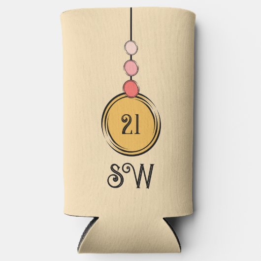 21歳の誕生日を追加イニシャル任意の年齢のオレンジ色のサンゴ スリム缶クーラー (正面)