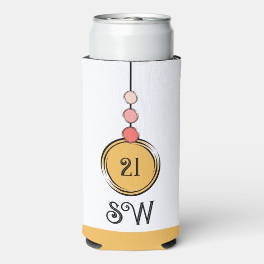 21歳の誕生日を追加イニシャル任意の年齢オレンジ白 スリム缶クーラー (Seltzer裏面)