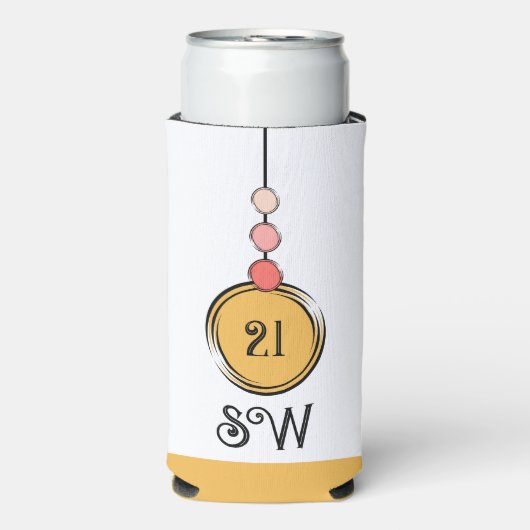 21歳の誕生日を追加イニシャル任意の年齢オレンジ白 スリム缶クーラー (Seltzer正面)