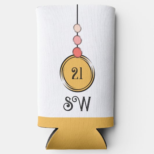 21歳の誕生日を追加イニシャル任意の年齢オレンジ白 スリム缶クーラー (正面)