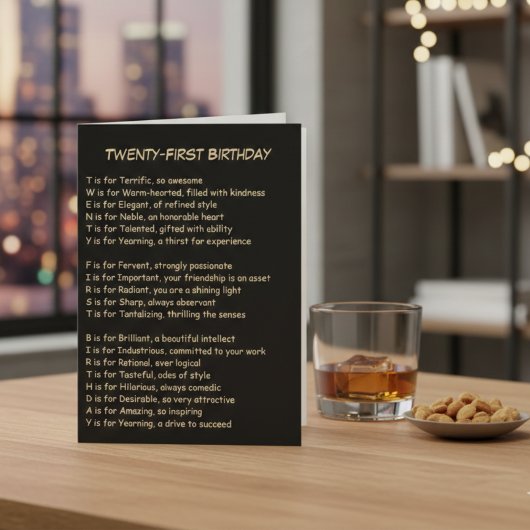 21歳の誕生日アクロスティック詩グリーティングカード カード
