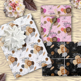 21歳の誕生日アニマルプリントバルーン ラッピングペーパーシート