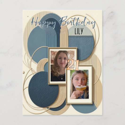 21歳の誕生日アーモンドの花ブルークリーム招待状 インビテーションポストカード (正面)