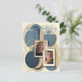 21歳の誕生日アーモンドの花ブルークリーム招待状 インビテーションポストカード (スタンド正面)