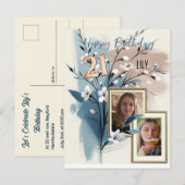 21歳の誕生日アーモンドの花ブルークリーム インビテーションポストカード (正面/裏面)