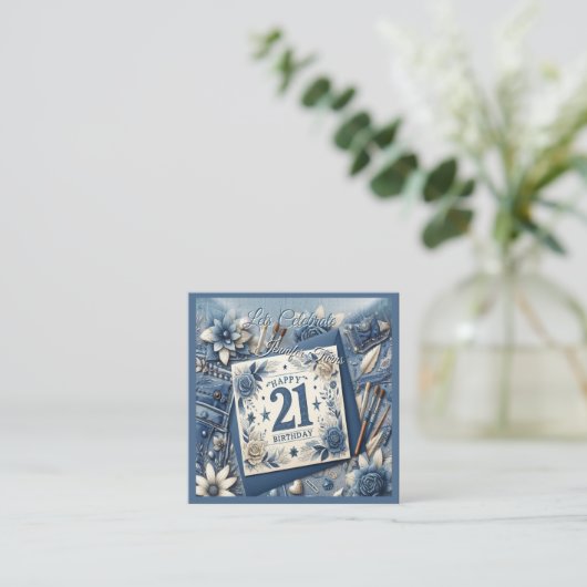 21歳の誕生日アーモンドの花ブルークリーム エンクロージャーカード (スタンド正面)