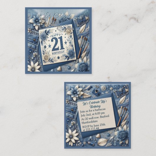 21歳の誕生日アーモンドの花ブルークリーム エンクロージャーカード (正面/裏面)