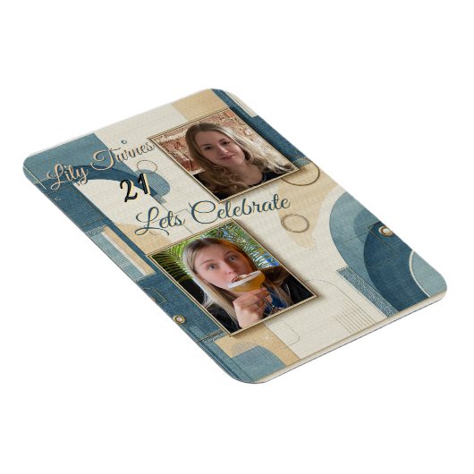 21歳の誕生日アーモンドの花ブルークリーム マグネット (右側)