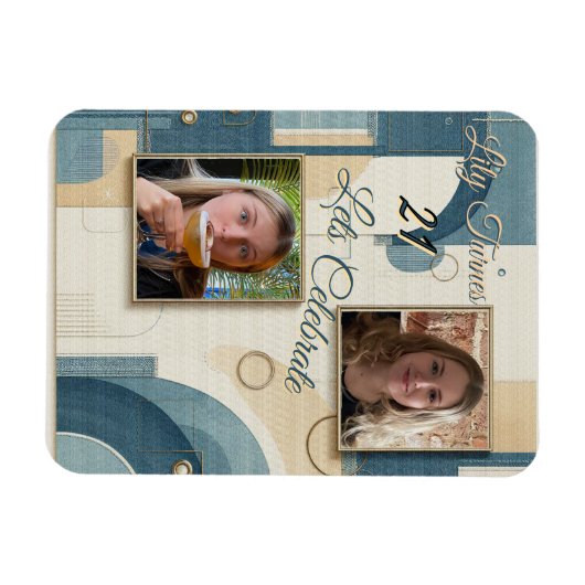 21歳の誕生日アーモンドの花ブルークリーム マグネット (横)