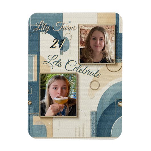 21歳の誕生日アーモンドの花ブルークリーム マグネット (縦)