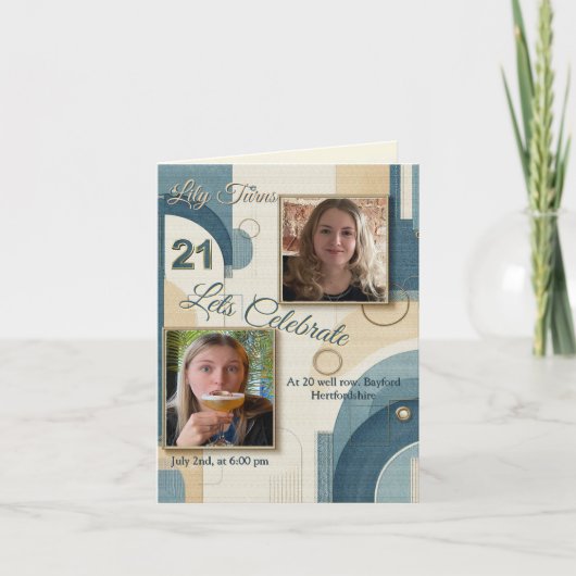 21歳の誕生日アーモンドの花ブルークリーム 案内状 (正面)