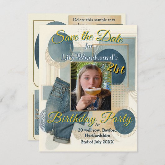 21歳の誕生日アーモンドの花ブルークリーム 案内状 (正面/裏面)