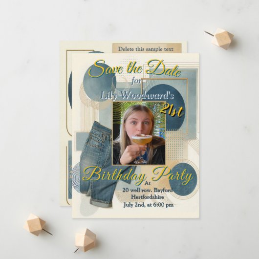 21歳の誕生日アーモンドの花ブルークリーム 案内状 (正面/裏面インサイチュ)