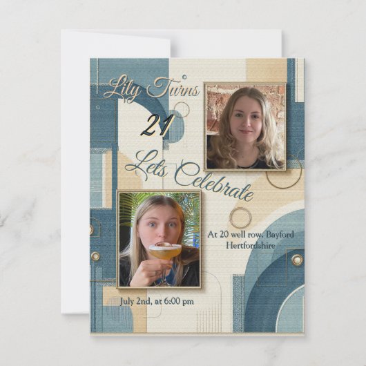 21歳の誕生日アーモンドの花ブルークリーム 案内状 (正面)