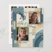 21歳の誕生日アーモンドの花ブルークリーム 案内状 (正面/裏面)