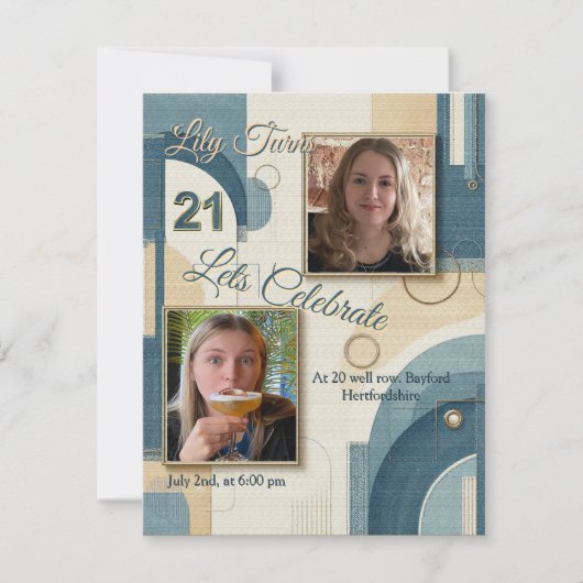 21歳の誕生日アーモンドの花ブルークリーム 案内状 (正面)