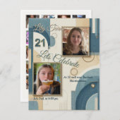 21歳の誕生日アーモンドの花ブルークリーム 案内状 (正面/裏面)