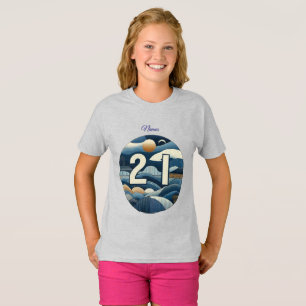 21歳の誕生日アーモンドの花ブルークリーム Tシャツ
