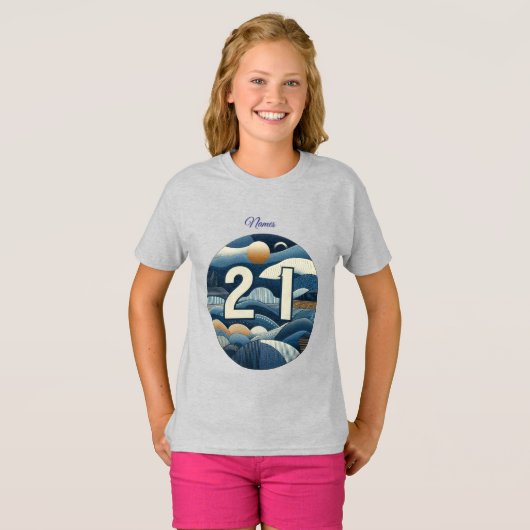 21歳の誕生日アーモンドの花ブルークリーム Tシャツ (正面フル)