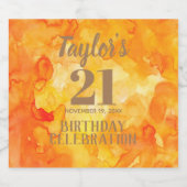 21歳の誕生日イエロー – オレンジ色きらめく色 スパークリングワインラベル (シングルラベル)