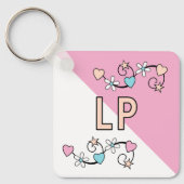 21歳の誕生日イニシャルピンク桃 キーホルダー (正面)