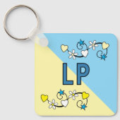 21歳の誕生日イニシャルブルーイエロー キーホルダー (正面)