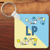 21歳の誕生日イニシャルブルーイエロー キーホルダー (正面)