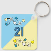 21歳の誕生日イニシャルブルーイエロー キーホルダー (裏面)