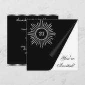 21歳の誕生日イベント ブラック シルバー ホワイト 招待状 (正面/裏面)