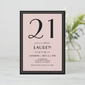 21歳の誕生日ウィメンズブラックモダンピミニマルンク 招待状 (スタンド正面)