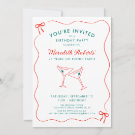 21歳の誕生日ウェーブボーダーにリボンパーティー 招待状
