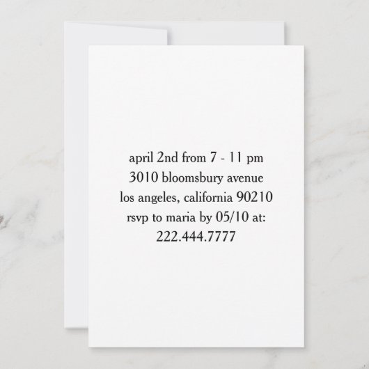 21歳の誕生日エレガントタイポグラフィ誕生会 招待状 (裏面)